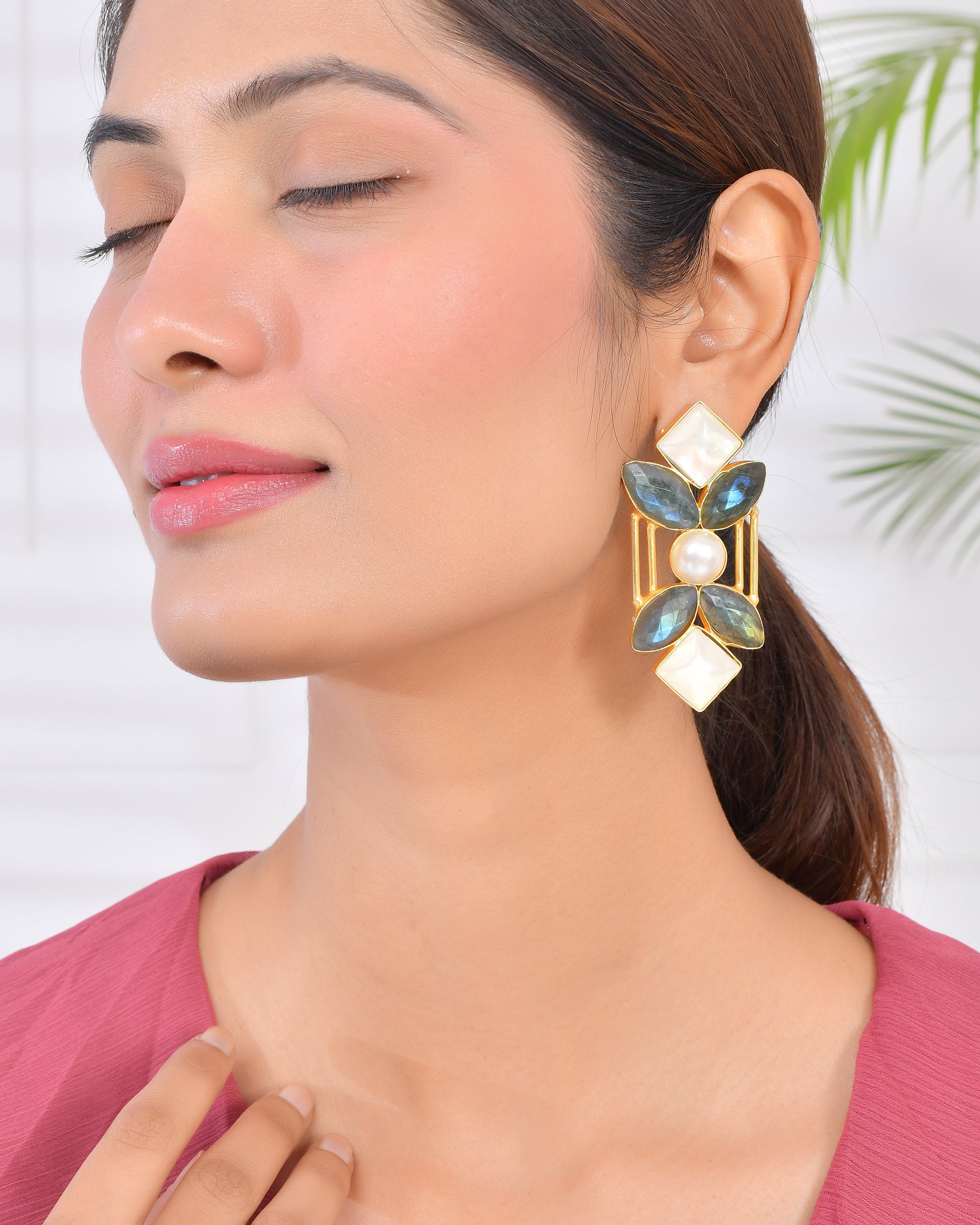 LABRADORITE AND SHELL STUDS